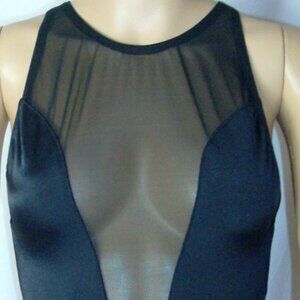 Anne Klein for Sirena One Piece Black Bathing Suit with Mesh Neck Plunge Size 6